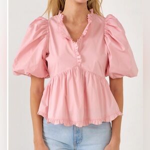 PUFF SLEEVE PEPLUM TOP